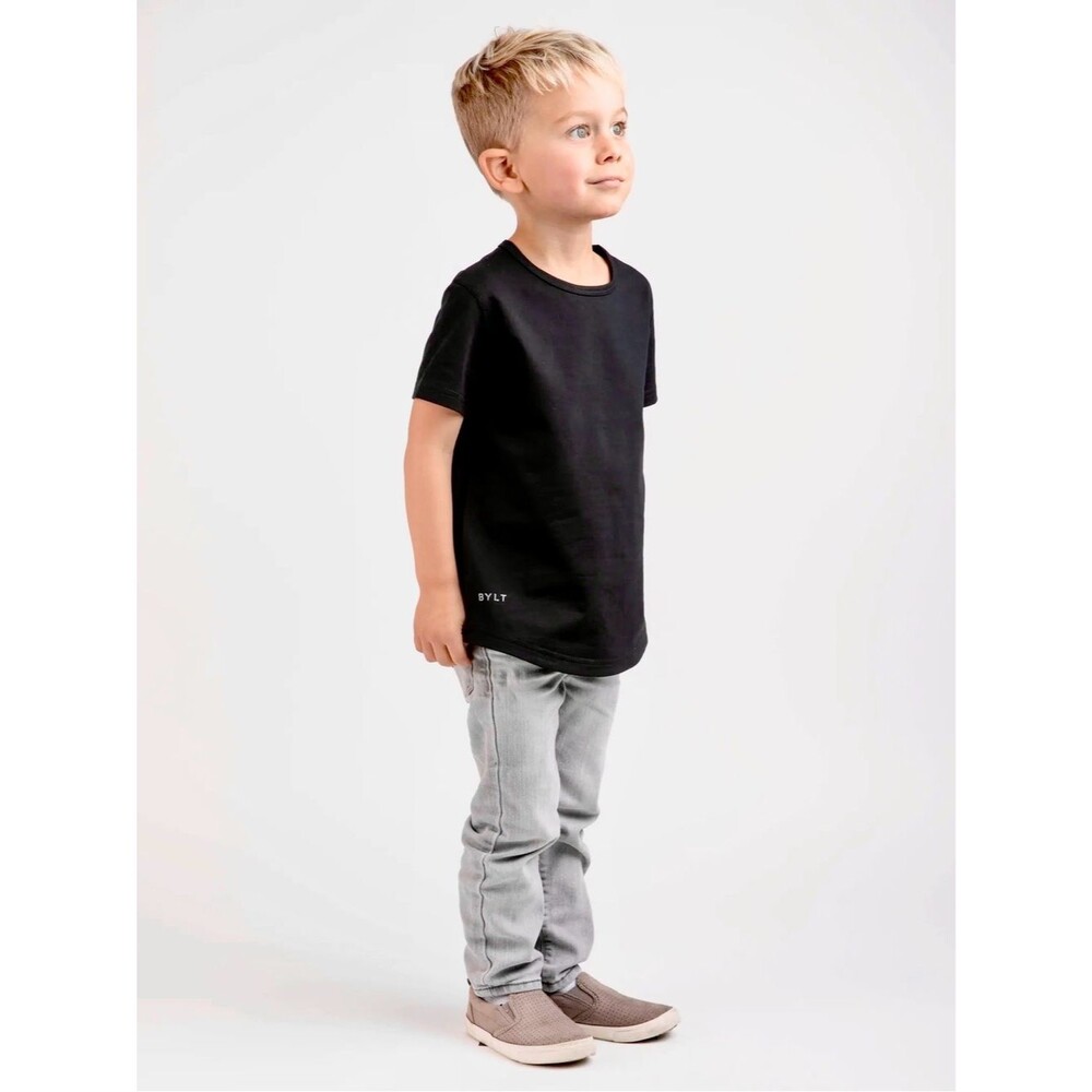BYLT Basics Kids Drop Cut Lux Black Short Sleeve Tee Logo Medium
